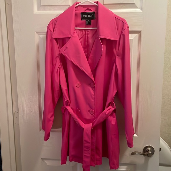 FU DA hot pink double breasted rain jacket - Picture 1 of 4